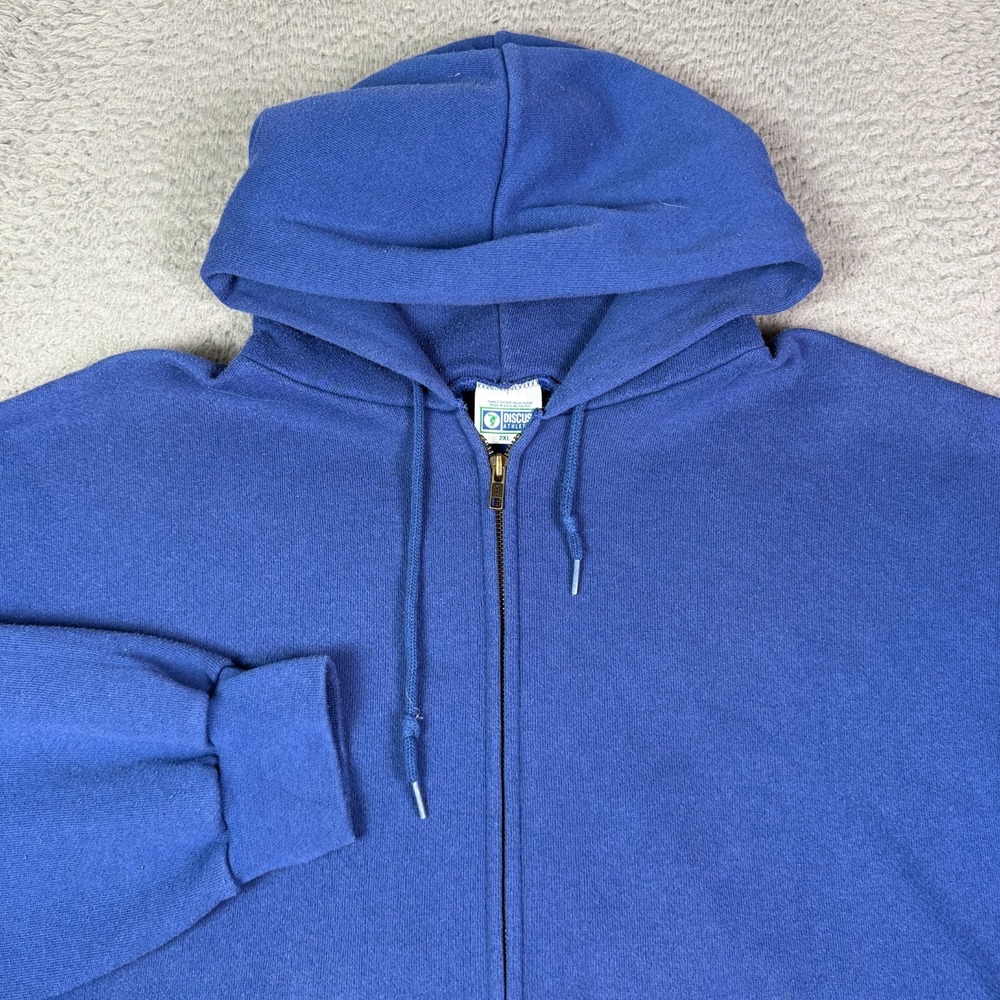 Vintage Discus Athletic Blank Blue Full Zip Hoodie Mens 2XL XXL 80s 90s USA Made